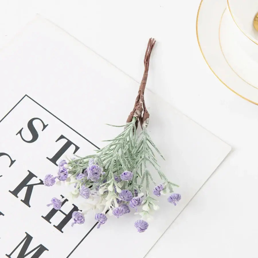 Lavender & white artificial gypsophila plants garden flower set