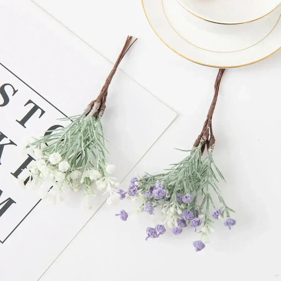 Lavender & white artificial gypsophila plants garden flower set