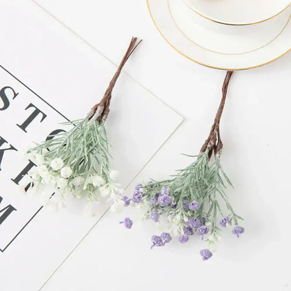 Lavender & white artificial gypsophila plants garden flower set