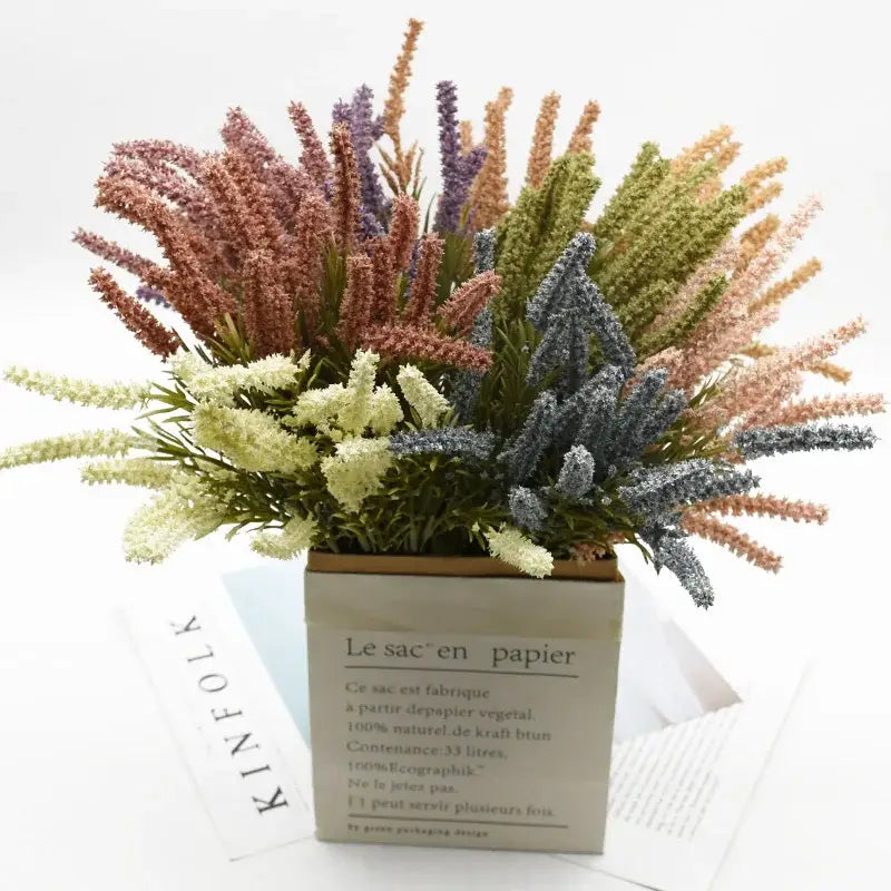 Purple and gray artificial lavender plants for living room decor