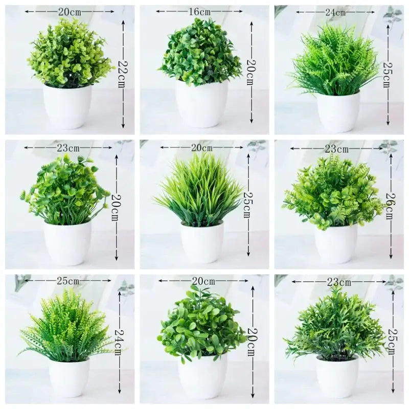 Modern set of nine artificial mini plant bonsai – living room decor