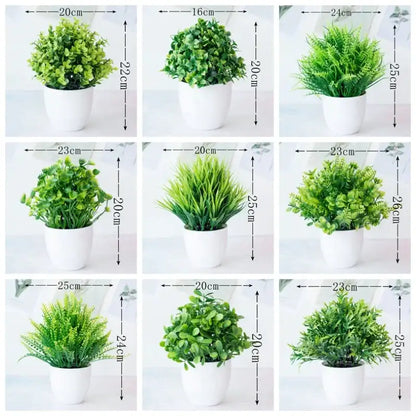 Modern set of nine artificial mini plant bonsai – living room decor