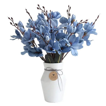 Purple & white artificial orchid magnolia bouquet living room decor