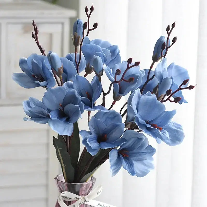 Purple & white artificial orchid magnolia bouquet living room decor