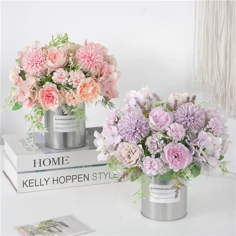 Pink & lavender artificial peony flower bouquet living room decor