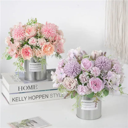 Pink & lavender artificial peony flower bouquet living room decor