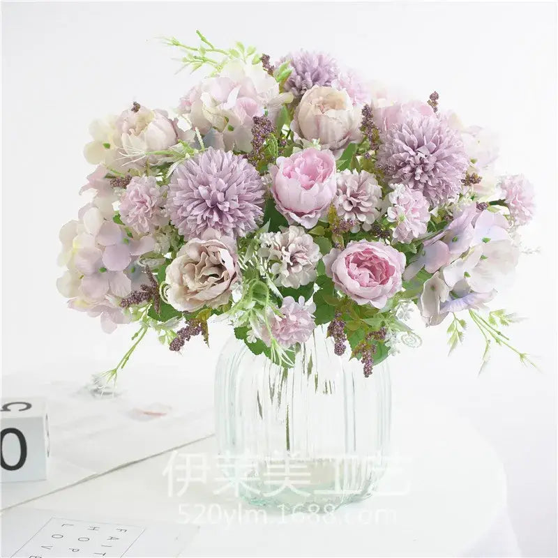 Pink & lavender artificial peony flower bouquet living room decor