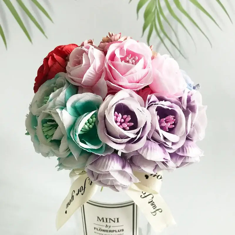 Vibrant peony tea rose silk flowers wedding home decor