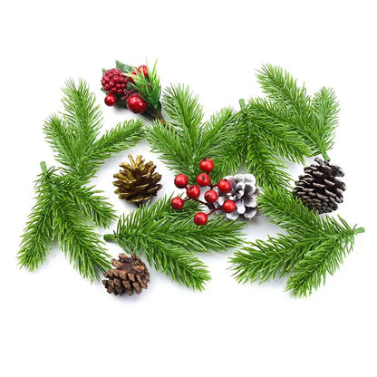 Festive pine needle plants with berries and pinecones living room decor