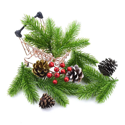 Festive pine needle plants with berries and pinecones living room decor