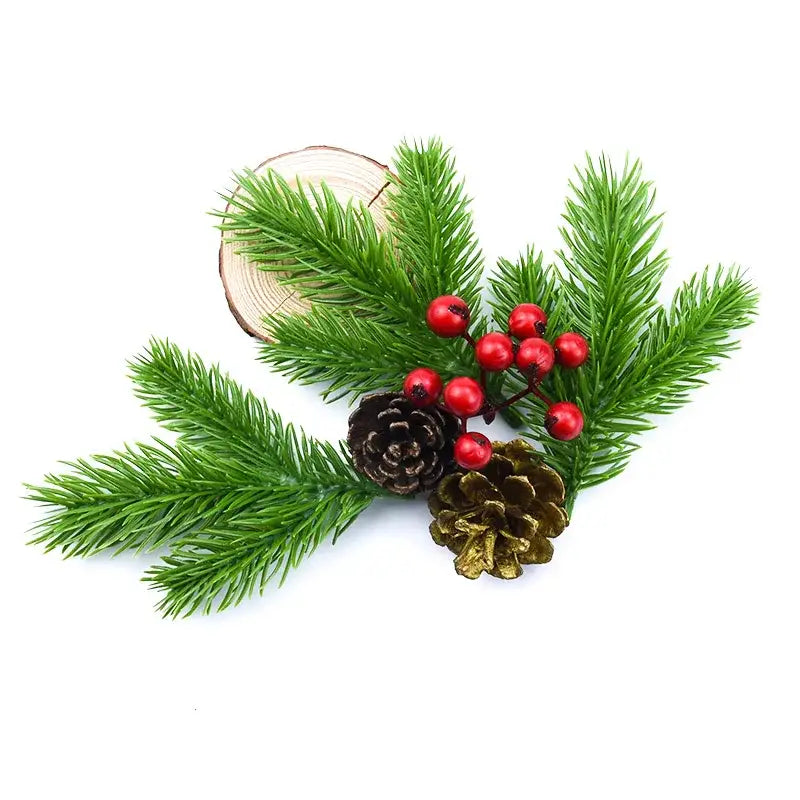 Festive pine needle plants with berries and pinecones living room decor