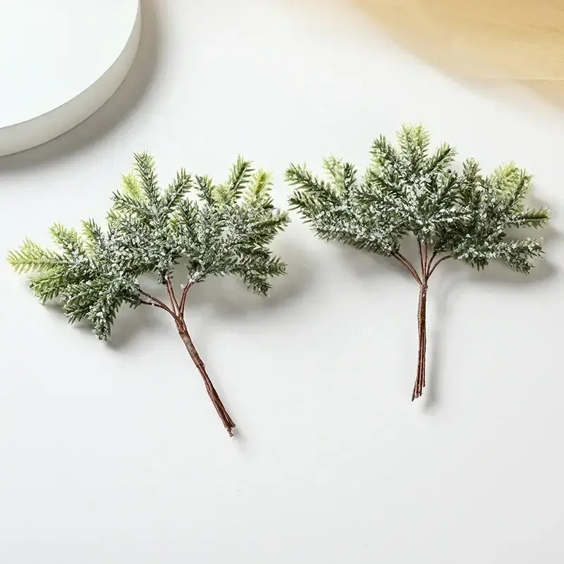Frosted gold silver & green artificial pine needles living room decor