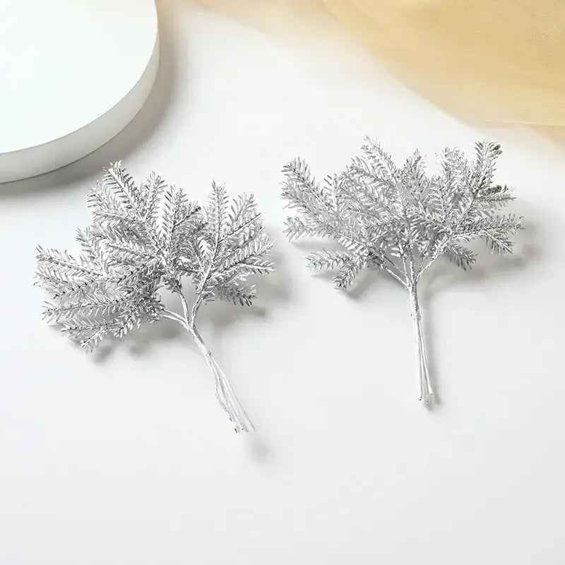 Frosted gold silver & green artificial pine needles living room decor