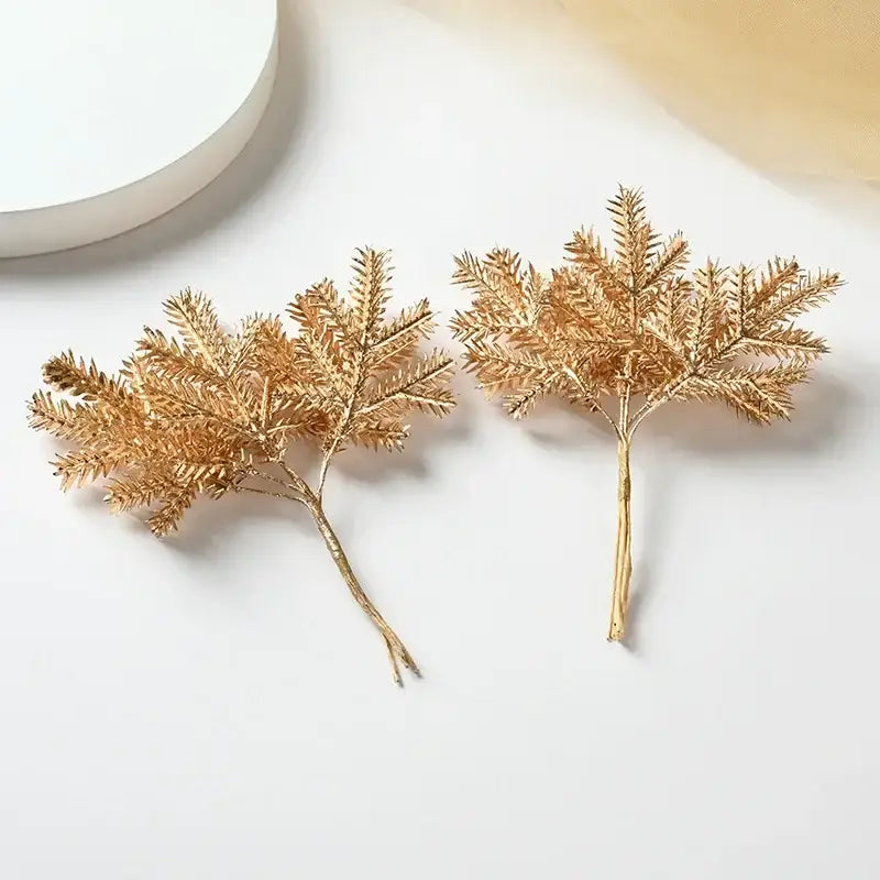 Frosted gold silver & green artificial pine needles living room decor