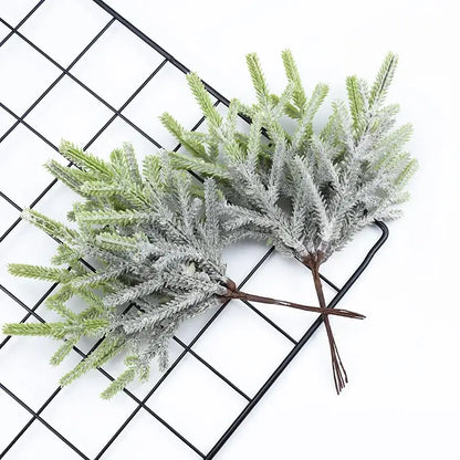 Frosted light green & gray artificial pine plants living room decor