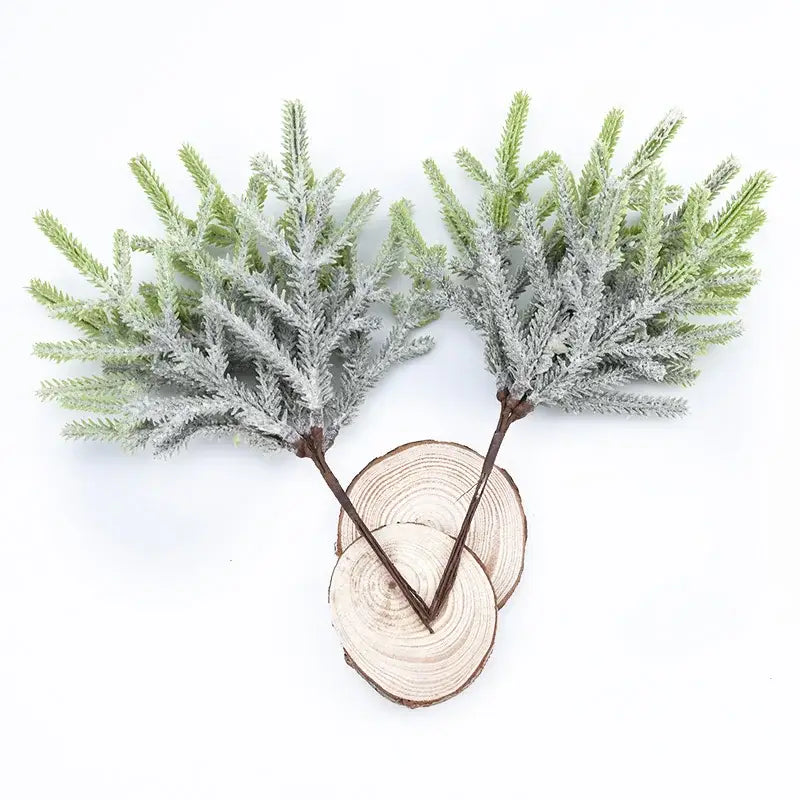 Frosted light green & gray artificial pine plants living room decor