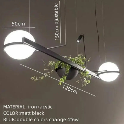 Modern black plant pendant light dining room led garden lamp
