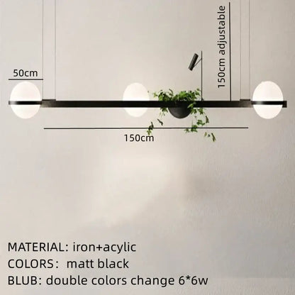 Modern black plant pendant light dining room led garden lamp