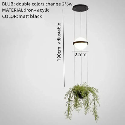 Modern black plant pendant light dining room led garden lamp