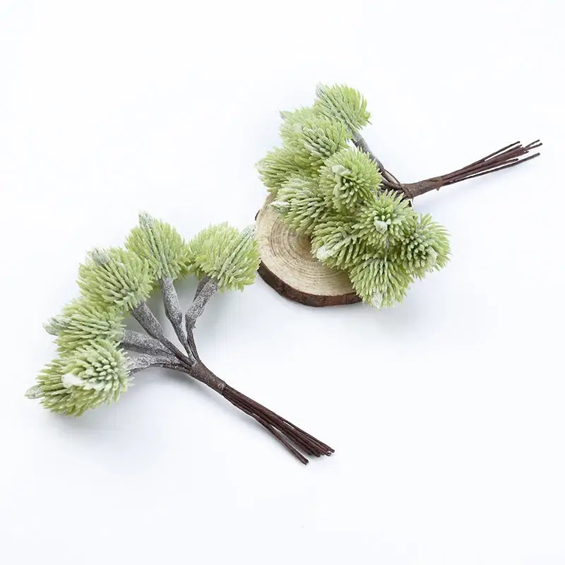 Fuzzy light green artificial spruce branches living room decor