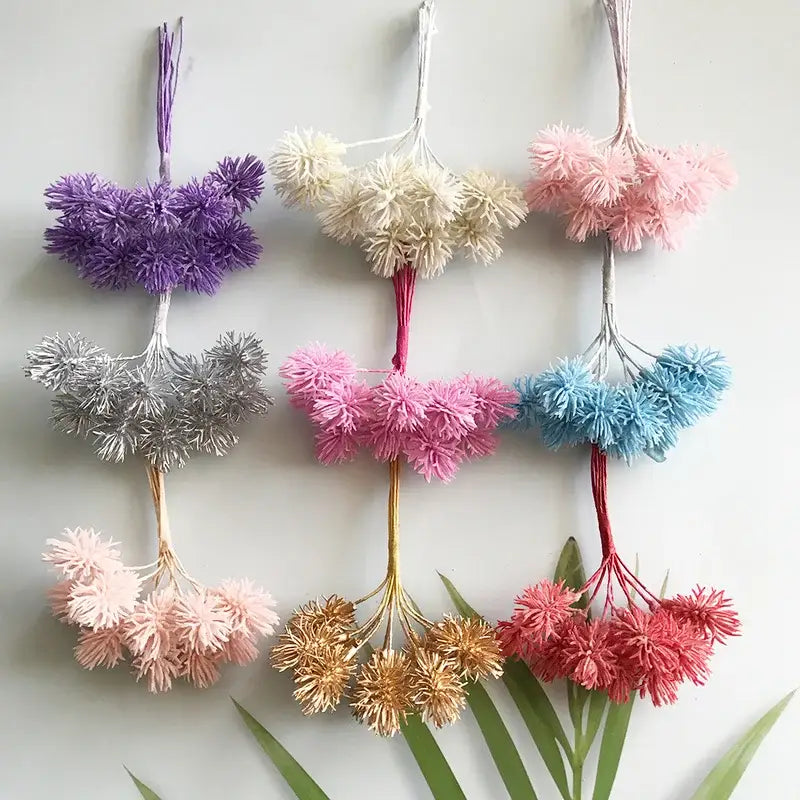 Colorful pom-pom artificial plants set of 6 wedding decor