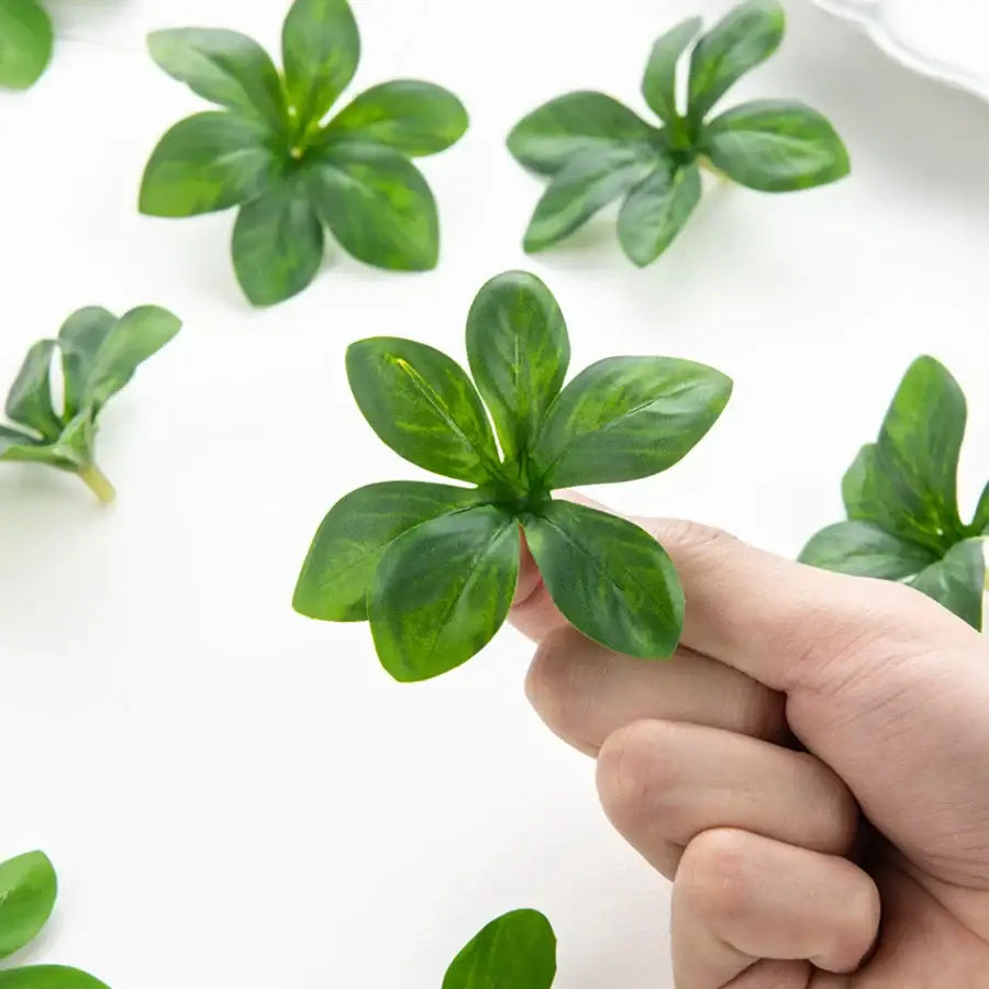 Green artificial rose leaf stems for living room diy decor