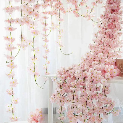 Pink artificial sakura flowers vine garden decor