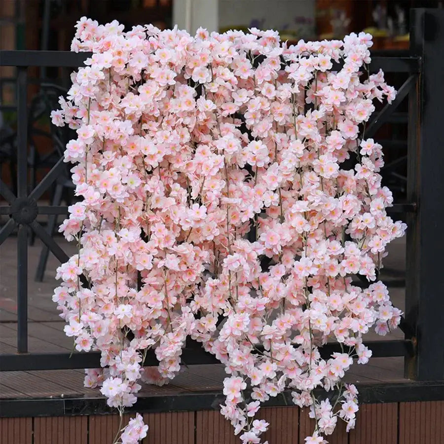 Pink artificial sakura flowers vine garden decor