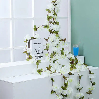 Pink artificial sakura flowers vine garden and wedding decor