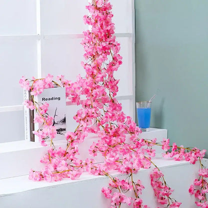 Pink artificial sakura flowers vine garden and wedding decor