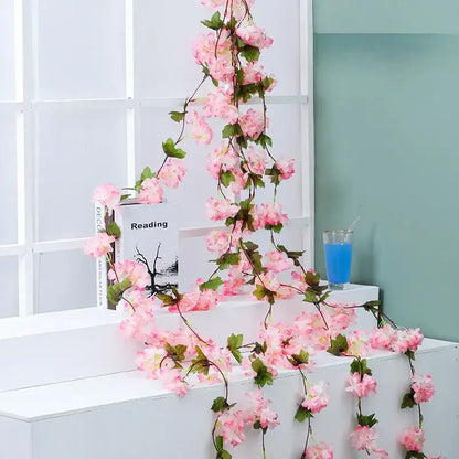 Pink artificial sakura flowers vine garden and wedding decor