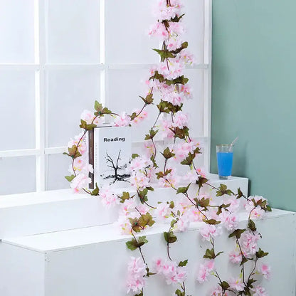 Pink artificial sakura flowers vine garden and wedding decor