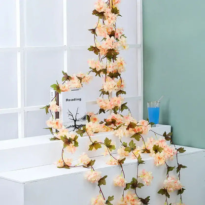 Pink artificial sakura flowers vine garden and wedding decor