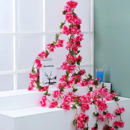 Pink artificial sakura flowers vine garden and wedding decor