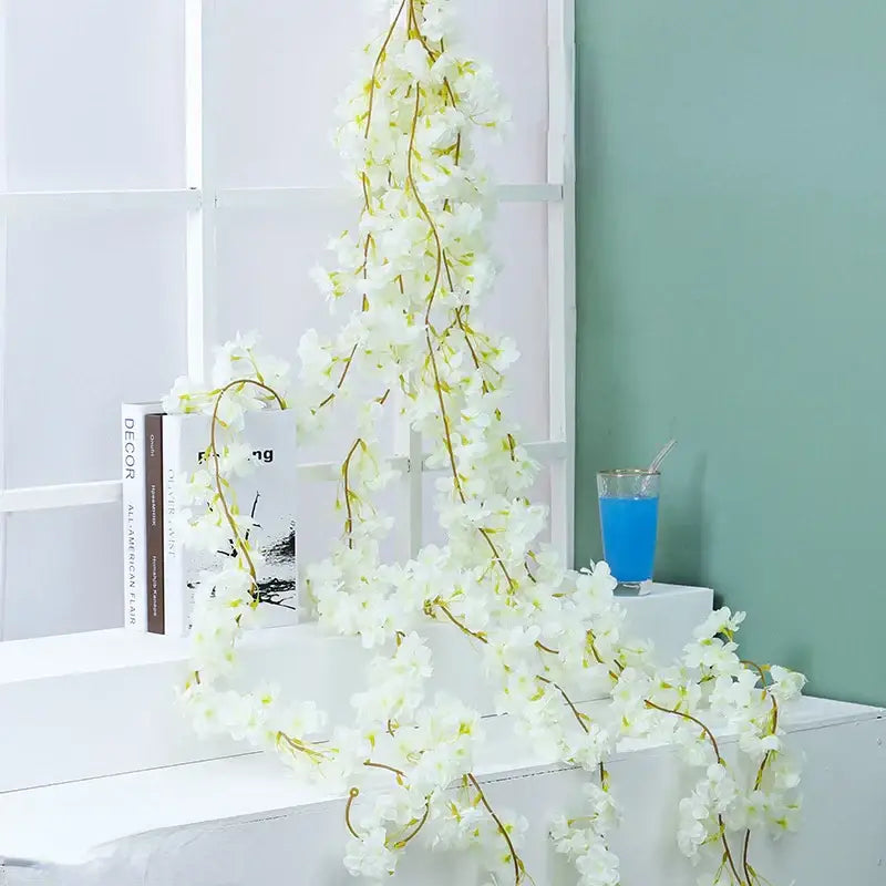 Pink artificial sakura flowers vine garden and wedding decor