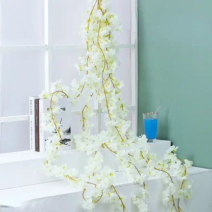 Pink artificial sakura flowers vine garden and wedding decor