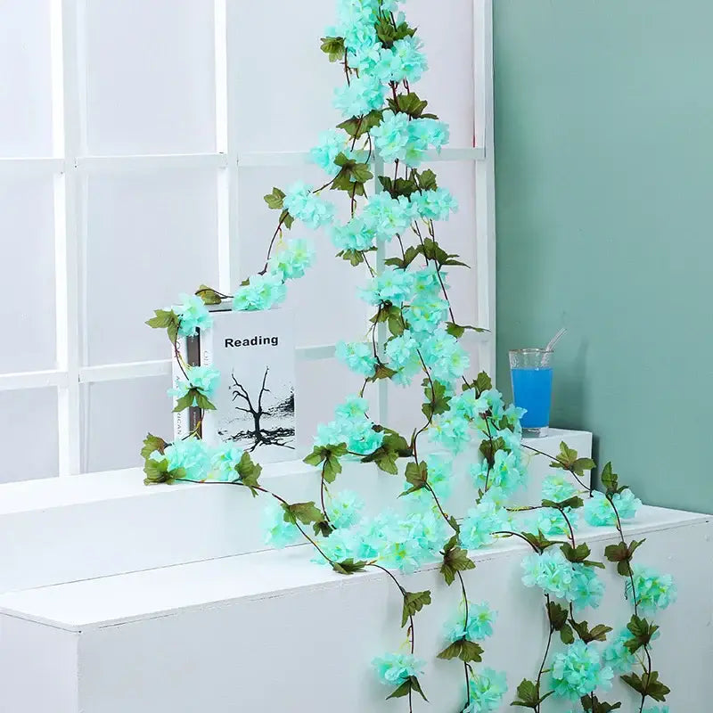 Pink artificial sakura flowers vine garden and wedding decor