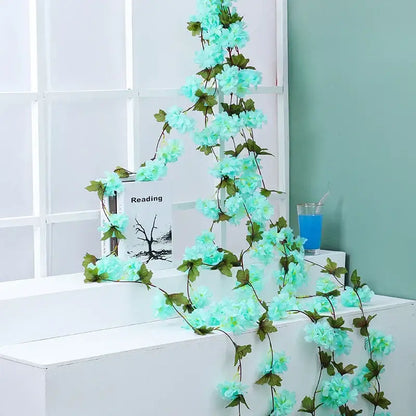 Pink artificial sakura flowers vine garden and wedding decor