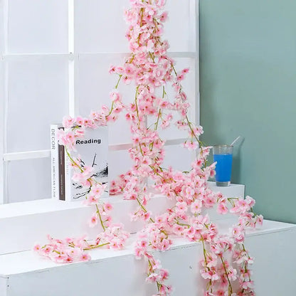 Pink artificial sakura flowers vine garden and wedding decor