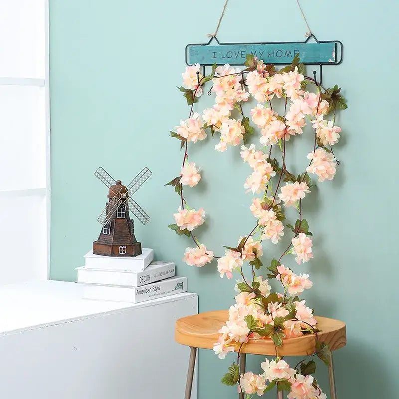 Pink artificial sakura flowers vine garden and wedding decor