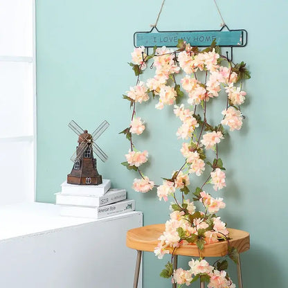 Pink artificial sakura flowers vine garden and wedding decor