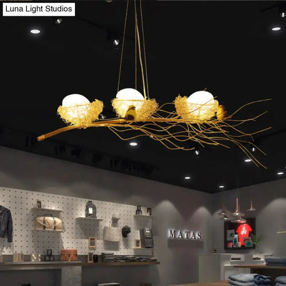 Artistic gold nest bird ceiling light for dining room 220v-240v