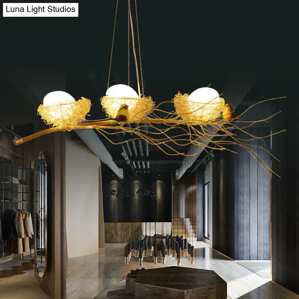 Artistic gold nest bird ceiling light for dining room 220v-240v