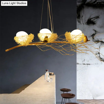 Artistic gold nest bird ceiling light for dining room 220v-240v