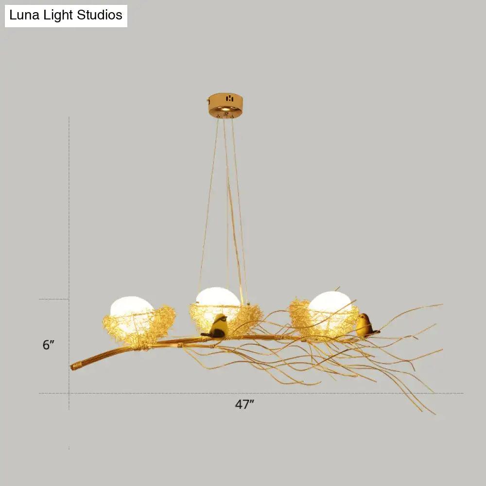 Artistic gold nest bird ceiling light for dining room 220v-240v