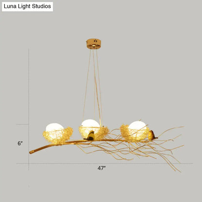 Artistic gold nest bird ceiling light for dining room 220v-240v