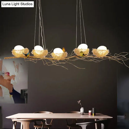 Artistic gold nest bird ceiling light for dining room 220v-240v