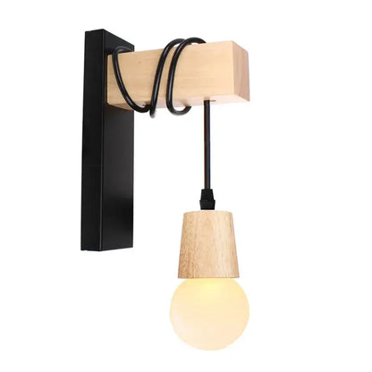 Modern wood and black & white artistic metal iron wall lamp bedroom