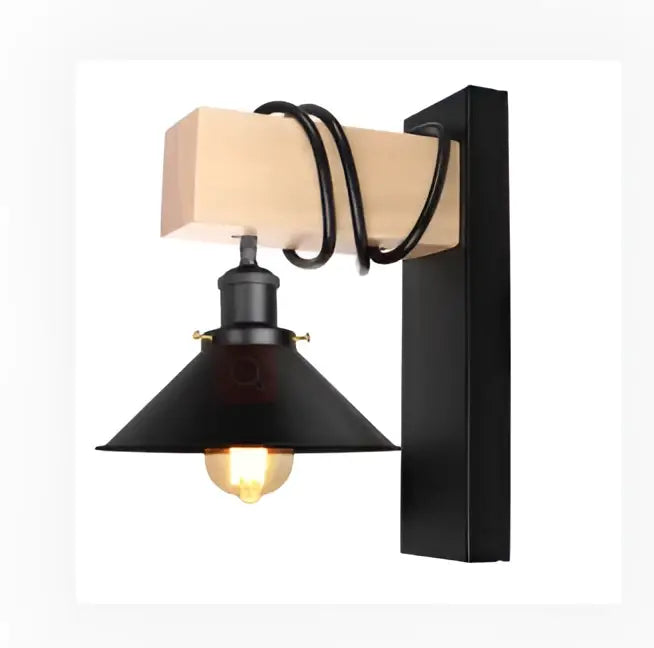 Modern wood and black & white artistic metal iron wall lamp bedroom