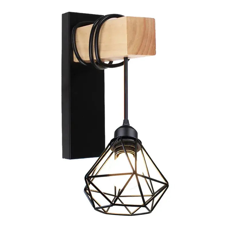 Modern wood and black & white artistic metal iron wall lamp bedroom